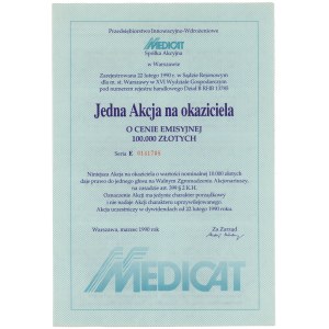 MEDICAT Przedsiębiorstwo Innowacyjno-Wdrożeniowe, 100.000 zł 1990