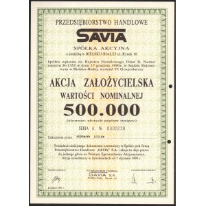 SAVIA Przedsiębiorstwo Handlowe, 500.000 zł 1991 - założycielska