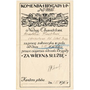 1 Brygada Legionów Polskich, Legitymacja do odznaki z podpisem J. Piłsudskiego