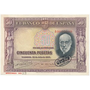Hiszpania SPECIMEN 50 Pesetas 1935 A 0000000