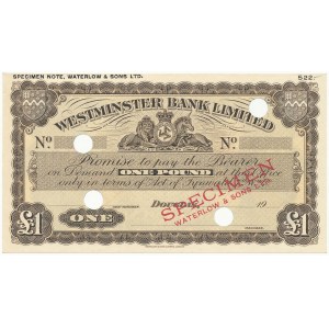 Isle Of Man, Westminster Bank Limited SPECIMEN 1 Pound (1929-55)