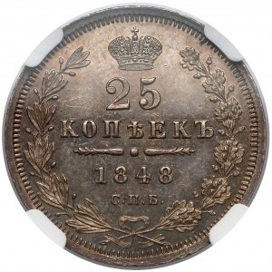 Rosja, Mikołaj I, 25 kopiejek 1848 HI - piękne