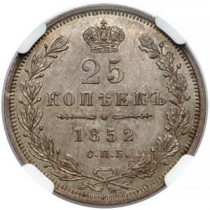 Rosja, Mikołaj I, 25 kopiejek 1852 ПА - b.ładne