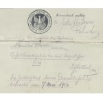 [Komenda 1 Pułku Ułanów Legjonów Polskich] Rozkaz służbowy dla legionisty wachmistza Stanisława Bujwida. Dat 1 V 1916 r. [autografy: Gustaw Orlicz Dreszer, Janusz Głuchowski, Janusz Żuławski