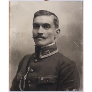 [II RP, Policja Państwowa] Fotografia posterunkowego z 1921 roku. Duży format, dedykacje