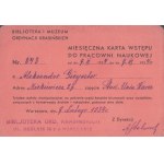 [GIEYSZTOR Aleksander] Zestaw 11 dokumentów - kart wstępu do bibliotek i czytelni z lat 1934-1985.
