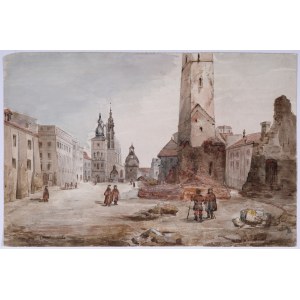 [Kraków - Plac Dominikański] - Vue de la Place des Dominicains. Akwarela [ca 1840 r.]