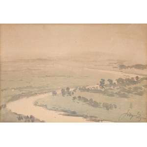 WYCZÓŁKOWSKI Leon (1852-1936) - Widok na Zakole Wisły. Akwarela. 1920 r.