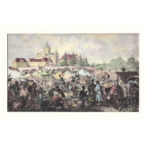 KOSSAK Juliusz - Lwów. Targ nieopodal Cerkwi św. Jura. Drzeworyt kolor.