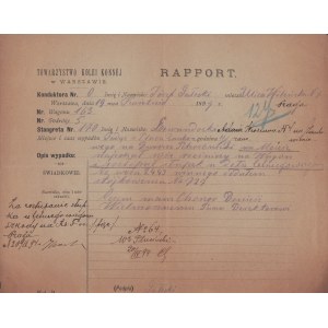 [Towarzystwo Kolei Konnej w Warszawie] Raport konduktora Józefa Gałeckiego dotyczącego wypadku przy placu Zamkowym w Warszawie. Warszawa 19 kwietnia 1894.