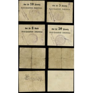 Wielkopolska, zestaw: 5 fenigów, 10 fenigów, 50 fenigów oraz 3 marki, bez daty (8.08.1914)