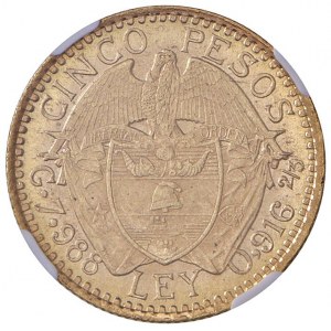 COLOMBIA 5 Pesos 1913 - KM 195 AU In slab NGC n° 5…