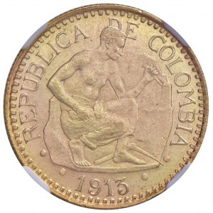 COLOMBIA 5 Pesos 1913 - KM 195 AU In slab NGC n° 5…