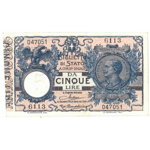 Vittorio Emanuele III (1900-1946) 5 Lire Decreto 2…