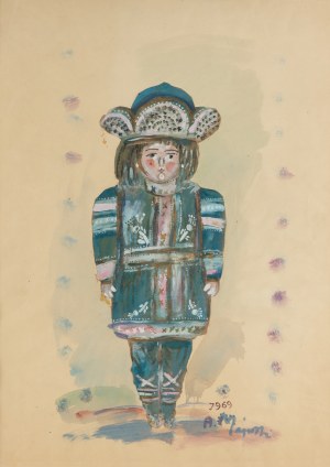 Andrzej Kreütz-Majewski (1936 Brdów-2011 Warszawa), Projekt niebieskiego kostiumu do baletu Petrushka Igora Stravinskyego, 1969 r.