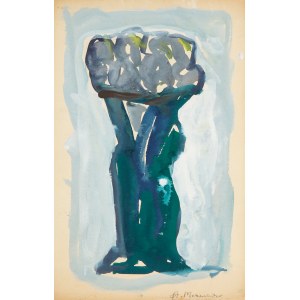 Alfons Mazurkiewicz (1922 Düsseldorf - 1975 Breslavia), Fiori in un vaso su sfondo blu