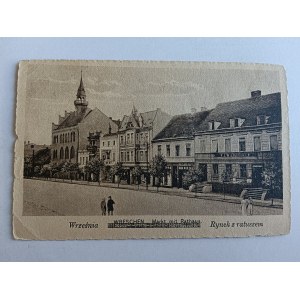 SEPTEMBER POSTKARTE, WRESCHEN, MARKTPLATZ MIT RATHAUS, VORKRIEGSZEIT 1929, BRIEFMARKE, GESTEMPELT