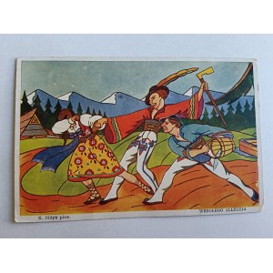 POCZTÓWKA MALARSTWO POLSKIE DIDYK ŚMIGUS DYNGUS, STROJE LUDOWE, 1943 R