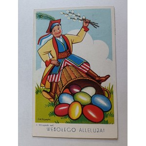 POSTCARD POLISH PAINTING WILCZYNSKI, EASTER, EASTER EGG, PRE-WAR 1937, STAMP