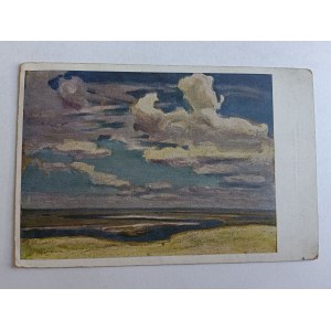 POSTCARD POLISH PAINTING STANISLAWSKI, CLOUDS, PRE-WAR, STAMP