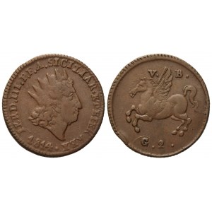PALERMO. Regno di Sicilia. Ferdinando III di Borbone (1759 - 1816). 2 Grani 1814. Cu (6,05 g; 22,8 mm)