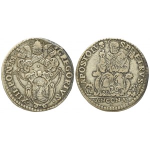 STATO PONTIFICIO. Ancona. Gregorio XIII (1572 - 1585). Testone. Ag (9,4 g; 29,4 mm)