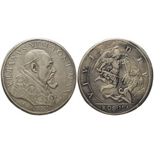 STATO PONTIFICIO. Roma. Urbano VIII (1623 - 1644). Piastra, anno XII. Ag (31,78 g; 42,3 mm)