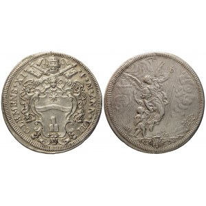 STATO PONTIFICIO. Roma. Clemente XI (1700 - 1721). Mezza piastra, anno VII Tobia e l'angelo. Ag (15,81 g; 38,1 mm)