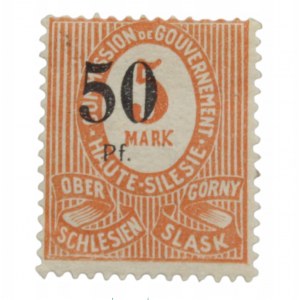 Górny Śląsk plebiscyt 1920 r. Wydanie przedrukowe, znaczek 50 Pf / 5 mark