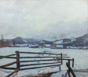 Stanisław Gałek (1876 Mokrzyska - 1961 Zakopane), Zimowa panorama Tatr z Równi Krupowej, 1919 r.