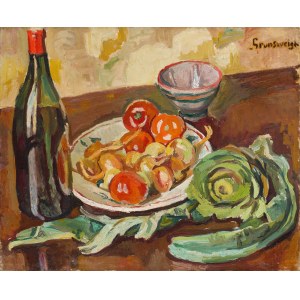 Nathan Grunsweigh (1883 Kraków - 1956 Paryż), Martwa natura z butelką wina i warzywami
