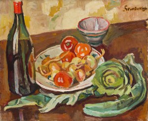 Nathan Grunsweigh (1883 Kraków - 1956 Paryż), Martwa natura z butelką wina i warzywami