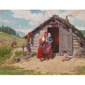 Emil Lindeman (1864 Warsaw -1945 Ozorków near Lodz), In front of the shack