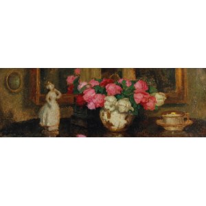 Alfons KARPIŃSKI (1875-1961), Martwa natura z różami i porcelanową figurką, 1939