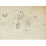 Stanisław Kubicki (1889 Ziegenhain - 1942 Berlín), Tulipány v kvetináči (recto) / Architektonické skice a štúdie k autoportrétu (verso), 1913