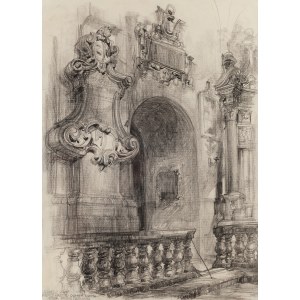Henryk Dąbrowski (1927 Warszawa - 2006 Warszawa), Kazimierz Dolny - Wnętrze klasztoru o.o. Reformatów , 1957
