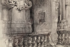 Henryk Dąbrowski (1927 Warszawa - 2006 Warszawa), Kazimierz Dolny - Wnętrze klasztoru o.o. Reformatów , 1957