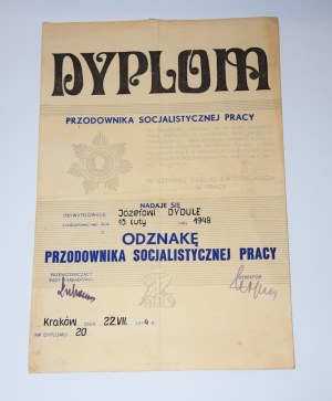 DIPLOM of a socialist labor leader 1974. Cracow.
