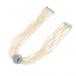 Pearl necklace with sapphire and diamond pendant