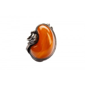 Author's ring with amber in a wooden case