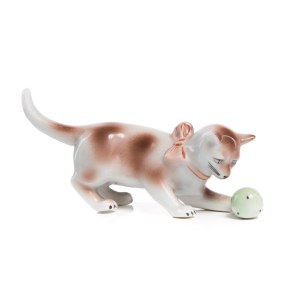 Cat with ball figurine.