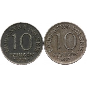 Monety niemieckich władz okupacyjnych dla Królestwa Polskiego - Lot: 2 x 10 fenigów 1917, DOUBLE DIE
