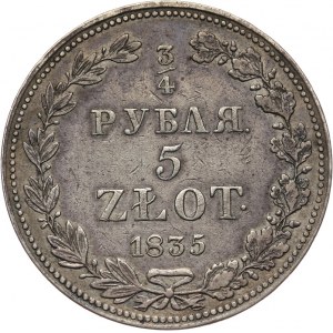 Zabór Rosyjski, Mikołaj I 1825-1855, 3/4 rubla/5 złotych 1835 MW, Warszawa