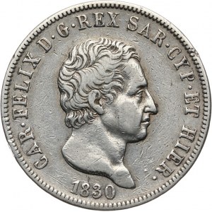 Włochy, Sardynia, Karol Felix 1821-1831, 5 lirów 1830 P, Genua
