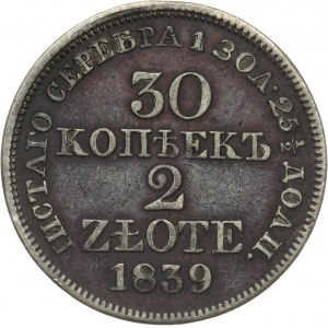 Zabór Rosyjski, Mikołaj I 1825-1855, 30 kopiejek/2 złote 1839, Warszawa.