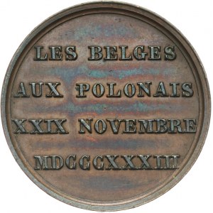 Polska, medal wybity przez Belgów w trzecią rocznicę wybuchu Powstania Listopadowego, 1833.
