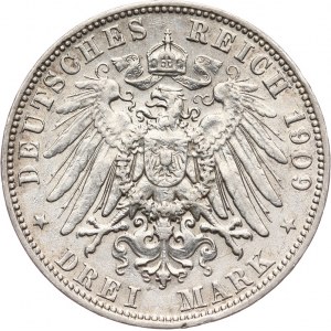 Niemcy, Saksonia, Fryderyk August III 1904-1918, 3 marki 1909 E, Muldenhütten
