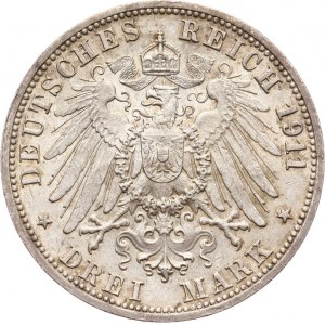 Niemcy, Wirtembergia, Wilhelm II 1891-1918, 3 marki 1911 F, Stuttgart