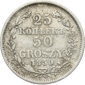 Zabór Rosyjski, Mikołaj I 1825-1855, 25 kopiejek/50 groszy 1850 MW, Warszawa