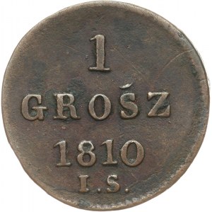 Księstwo Warszawskie 1807-1815, 1 grosz 1810 I.S., najrzadsza odmiana - GROŚZ - Ś z kreską